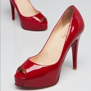 Christian Louboutin Lady Peep Patent Leather Very Prive 120 Peep Toe Pumps Heels